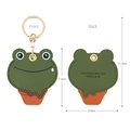 Cute dark green frog plant leather keychain with gold ring and engraved back details - Ice Cream Cone Frog