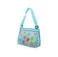 Kids mesh beach bag with teal trim and colorful starfish prints and adjustable strap - Starfish