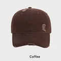 Distressed coffee brown washed cotton baseball cap with vintage hole details for summer - Adjustable (56-60cm) / Brown