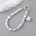 Romantic cherry blossom beaded phone strap with purple gradient beads and heart charm - Pearl & Crackle Bead Charm - Purple (K3317)