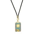 Gold Sun Tarot card pendant XIX Il Sole with blue enamel and woven necklace rope - Tarot Sun Style (CN0702YS)