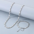 Dettaglio del set collana e bracciale in acciaio inossidabile con maglie d'argento - Bracciale 17.5cm / Color Acciaio