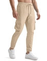 Men's khaki cargo pants with drawstring waist, side pockets, and cuffed ankles - Khaki
