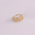 Detailed view of gold leaf cartilage earring with micro-set sparkling zircon stones - Gold Leaf Shape Hoop
