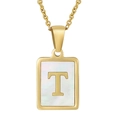 Collier en acier inoxydable doré avec pendentif en nacre et lettre T gravée - Lettre T (Or)