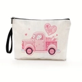 Neceser de lona crema con estampado de camión rosa y corazones para cosméticos - Pickup Rosa Con Corazones