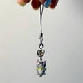 Detailed shot of a grey tabby cat charm with a silver heart bead and lobster clasp - With Heart Bead Version / Gray
