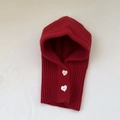 Red knit baby balaclava hat with heart buttons and ribbed texture for winter warmth - 48-52CM (Recommended 2-6 Years) / Heart Red