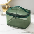 Portable large capacity green mesh cosmetic bag with sturdy handle and dual zipper - Single Layer / Olive Green
