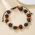 Adjustable beaded bracelet with coffee bean shapes and turquoise beads on woven cord - Coffee Bean + Marble White + Turquoise Beads