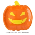 Pack of 10 orange pumpkin shaped paper plates with classic jack-o-lantern face for party - 9 Inch Smiling Pumpkin Plates 10PCS