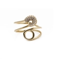 Eleganter vergoldeter Kupfer-Sicherheitsnadel-Ring mit funkelnden weißen Zirkonia-Steinen - Büroklammer-Stil / Weiß/Transparent