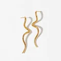 Minimalist long wavy drop earrings in 18K gold plated stainless steel finish - Gold
