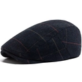 Coppola uomo in lana a spina di pesce blu scuro con sottili strisce rosse e marroni - Regolabile / Blu navy