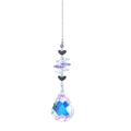 Purple and clear teardrop crystal suncatcher with heart charm on silver chain - Heart + Gourd