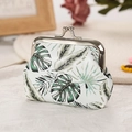 Mini kiss-lock coin purse featuring green leaf plant print on white fabric - 6# Dark Green