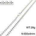 Silver stainless steel 4mm box chain necklace with lobster clasp and zoom detail - Silver 600mm x 4mm