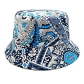 Blue paisley print reversible bucket hat with outdoor sun protection for women - M (56-58cm) / Teal