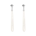 Elegant teardrop earrings with silver finish and white mother of pearl insets on white background - Natural White Mother of Pearl Teardrop Earrings/Pair