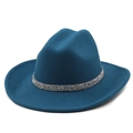 Dark teal wide brim wool fedora hat with a silver sequin band decoration for women - M (56-58cm) / Teal