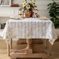 French style cotton linen tablecloth in beige grey with leaf pattern and stripes - Olive Leaf Coffee