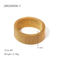 Size 7 golden mesh ring in titanium steel with 0.78cm width and 3.35g lightweight feel - JDR2303036-7 Gold Mesh
