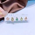 Sweet 5-piece earring set with colorful zircon and cat eye stones on S925 silver posts - Retro Floral Cat Eye Stone Style (23032902) / 5 Pairs/Box