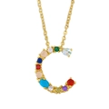 Letter C pendant necklace in gold finish with vibrant colorful zircon stones - Letter C