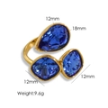Verstellbarer Ring mit 14K Vergoldung und tiefblauen Kristallsteinen in Tropfenform - Saphirblau