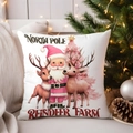 Pink Christmas pillow cover with Santa and Reindeer at home interior setting - TQYM72-5 (Reindeer Farm)