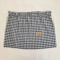 Detail of checkered car sunshade curtain with cute brown bear embroidery and drawstring - Black White Gingham Bear