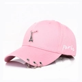 Pink baseball cap with Paris embroidery, Eiffel Tower charm, and metal rings detail - S Kids (48CM-52CM) / Eiffel Tower / Pink
