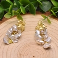 Golden bee baroque pearl earrings with yellow crystal drop on a rustic wood stand - Baroque Bee Style 7