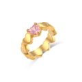18K gold plated stainless steel ring featuring a heart-shaped pink zircon stone - Pink