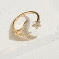 Anello regolabile placcato oro 14K con motivi celesti di stelle e luna in zircone - Luna e Stella / Oro