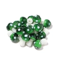 Polished green glass mushroom beads with white polka dots for DIY jewelry making - 14mm x 10mm / Green