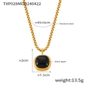 Gold titanium steel necklace featuring a square black agate pendant on a white background - Gold Color Black Onyx Necklace (TXP028)
