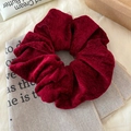Oversized burgundy velvet scrunchie hair tie with soft pleated texture on linen background - Red Velvet Solid Scrunchie