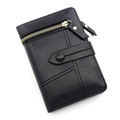 Cartera corta de cuero PU negro texturizado con cremallera dorada y cierre de botón - Negro