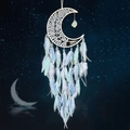 Moon-shaped dream catcher with tree of life and blue feathers in starry night background - Ice Moon Firefly - Blue
