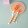 Orange 3-piece silicone baby bottle brush set with nipple and straw cleaner tools - Silicone 3-Piece Set Orange
