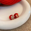 Pendientes de resina roja con caracteres chinos dorados y estilo retro elegante - 3# 925 Sterling Silver Pin de oreja - Rojo Fortuna (Fa Cai)