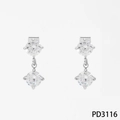 Silver stainless steel earrings featuring double-layered round sparkling zircon pendants - Silver Double Round Pendant (PD3116)