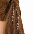 Golden spiral hair braid rings with pink natural stone pendants on braided hair - Light Pink Set