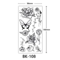 Sketch style black rose and butterfly temporary tattoo sticker, model BK-108, 96x190mm size - BK-108 / 96*190mm