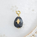 French vintage teardrop natural stone pendant with gold cross and spring ring clasp - Dark Grey Star Teardrop