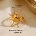 Golden stainless steel sunburst ring with a polished sphere center and radiant rays - Radiant Sun Shape (1819)