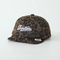 Detail of embroidered Boston text and leopard print texture on cotton baby hat - 50cm / Boston Letters / Coffee