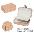 Portable khaki PU leather jewelry box organizer with velvet lining and ring slots - Medium (16x11x5cm) / Khaki
