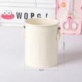 Cream iron pen holder with grooved texture and ring handles, size 9x11.5cm - Cream White